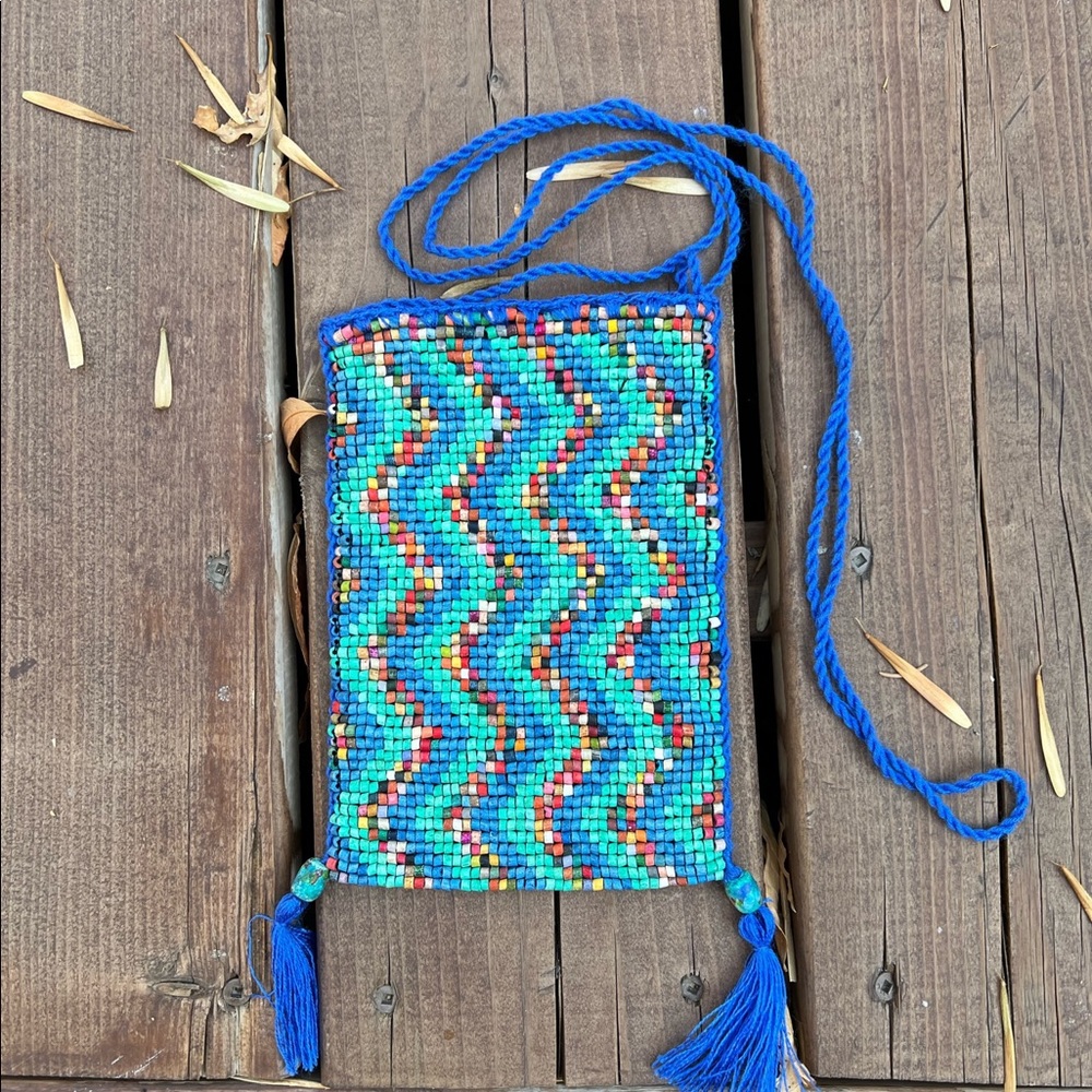 Boho Beaded Crossbody Bag Purse Woven Pattern